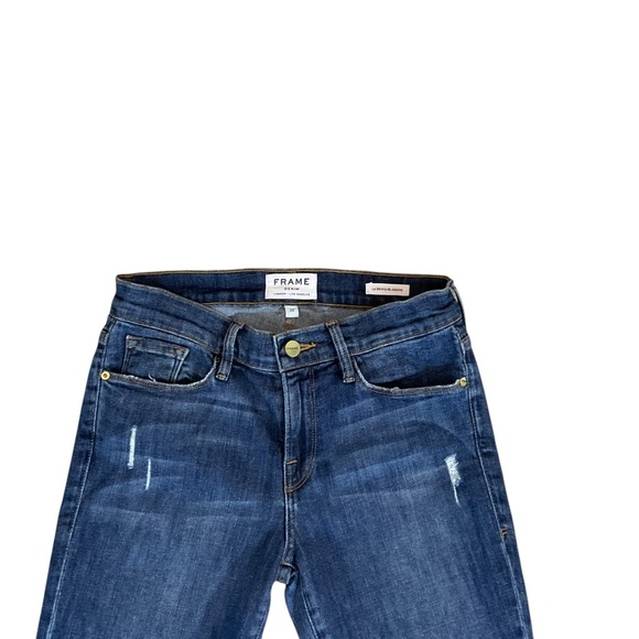 FRAME Le Skinny de Jeanne Women’s Skinny Jeans Size 28 Dark Wash Distressed Raw - Picture 3 of 9